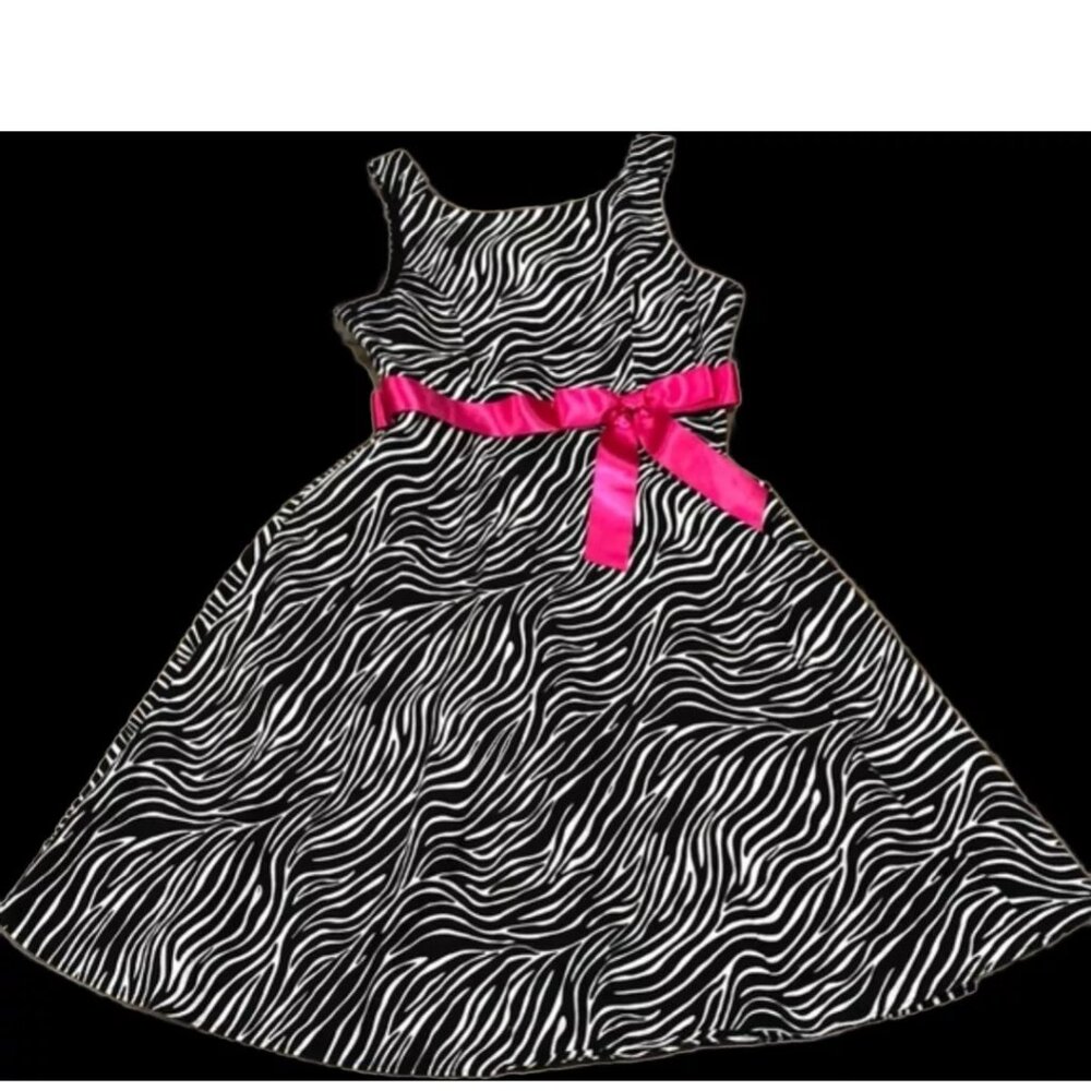 Rare Editions Girls Black and White Zebra Print Dress, Cotton Size 8